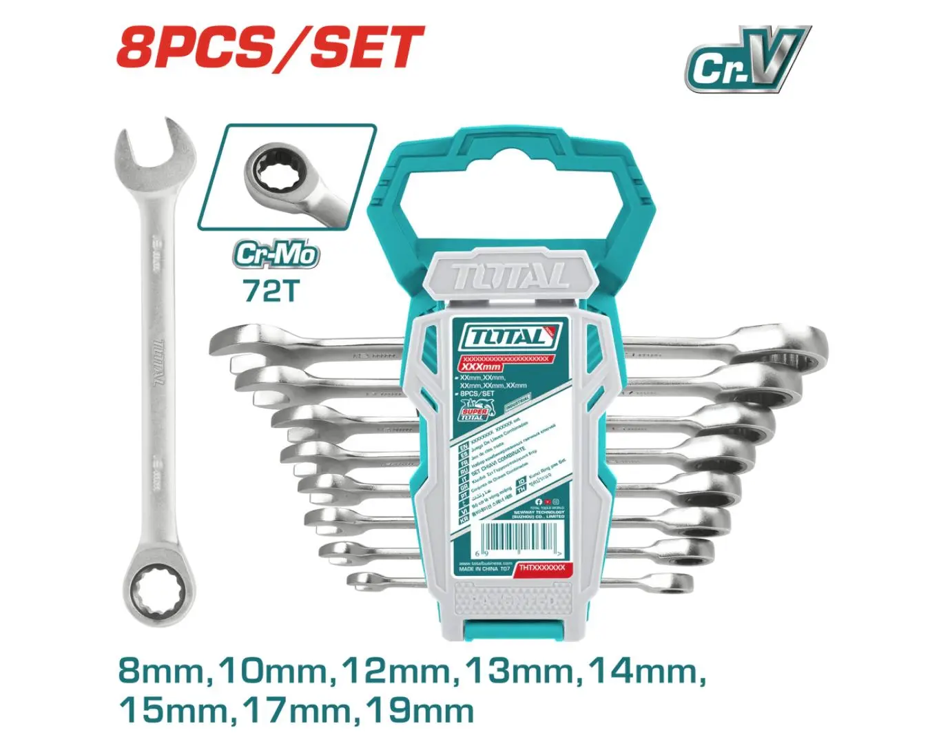 طقم مفاتيح طقطاق طرف 8-19 (( 8 قطع )) TOTAL علاقة بلاستيك 8Pcs ratchet spanner set - THT102RK086
