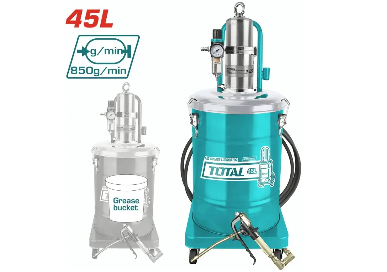 مشحمة سطل 45 لتر 36 كغ شحم TOTAL مع خرطوم 5 متر - THT118452