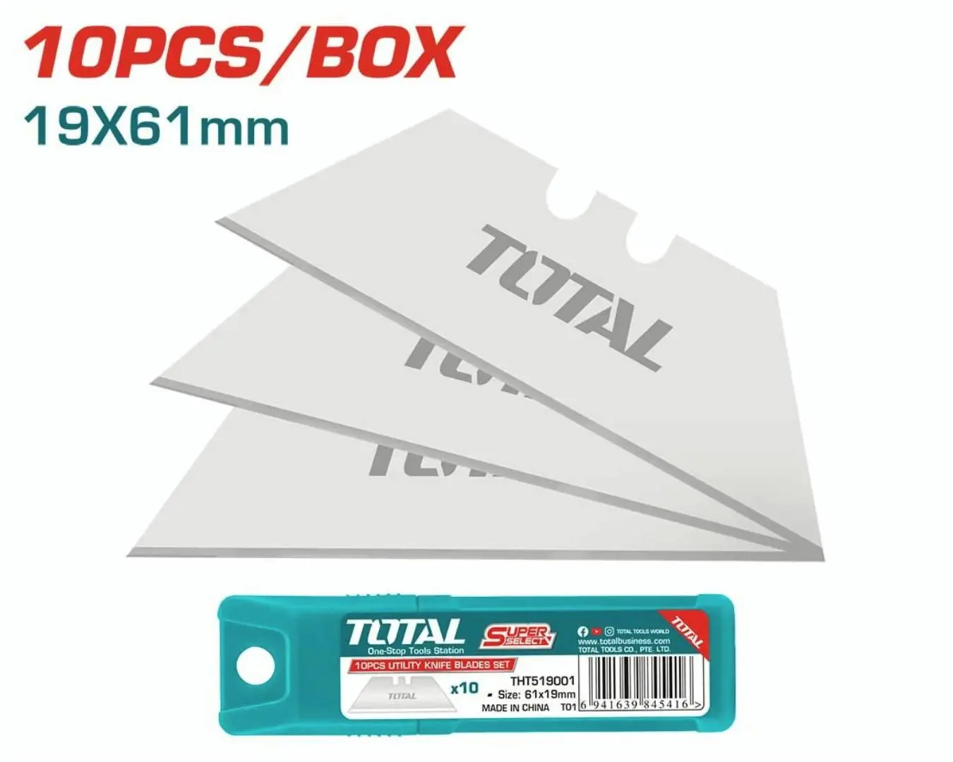 نصلات مشرط طول 61 مم عرض 19 علبة 10 قطع TOTAL - THT519001