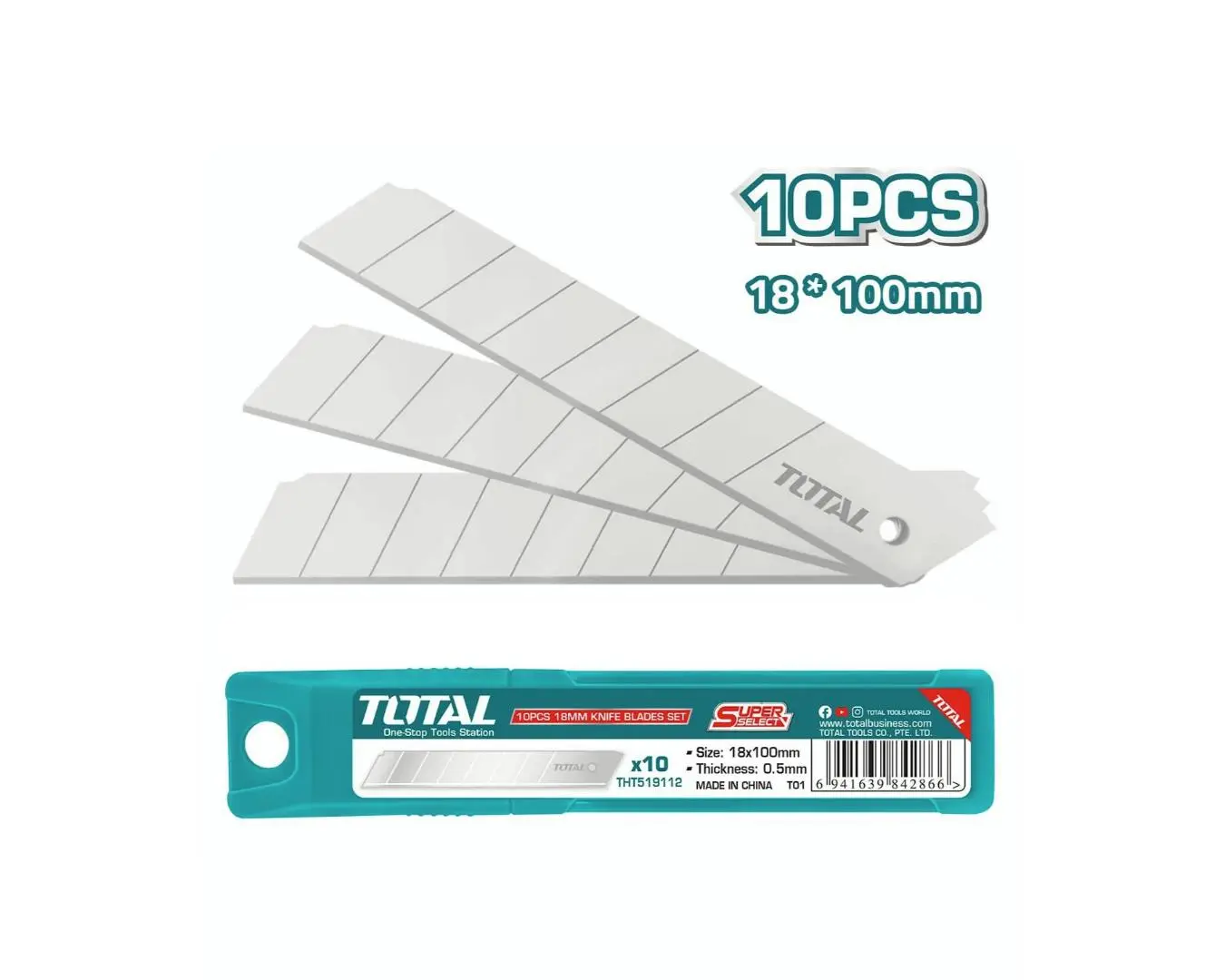 نصلات مشرط طول 100مم عرض 18 علبة 10 قطع TOTAL - THT519112