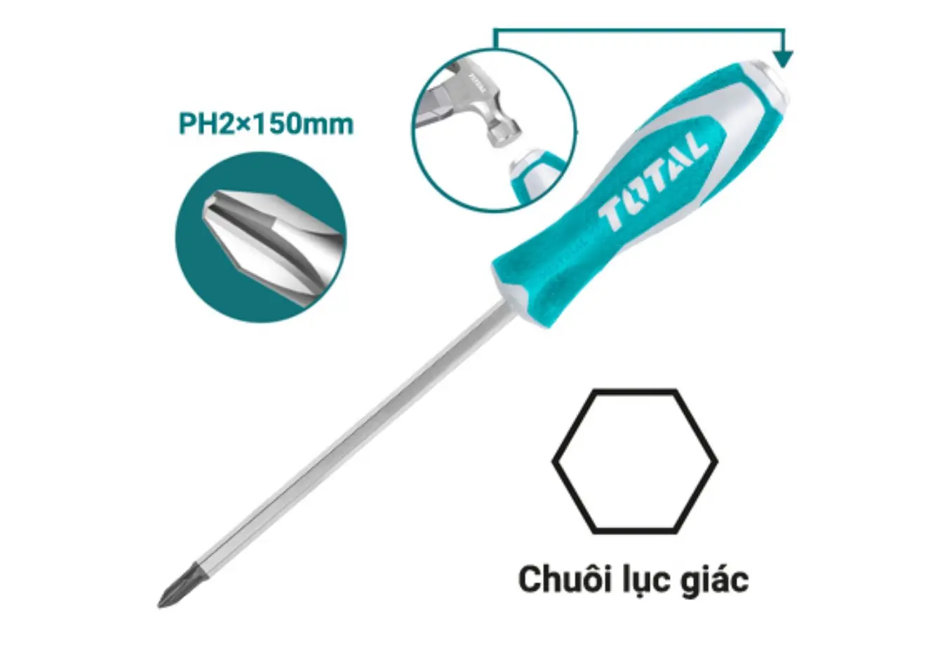 مفك براغي طرق مصالب PH2*150 ماركة TOTAL (( صناعي )) CRV - THTGTSPH2150