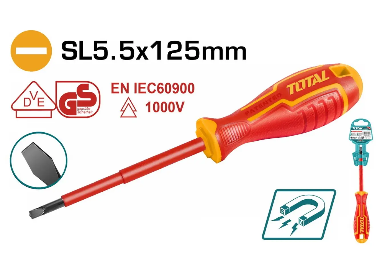 مفك براغي شق معزول احمر 5.5*125 TOTAL CRV - THTIS5125