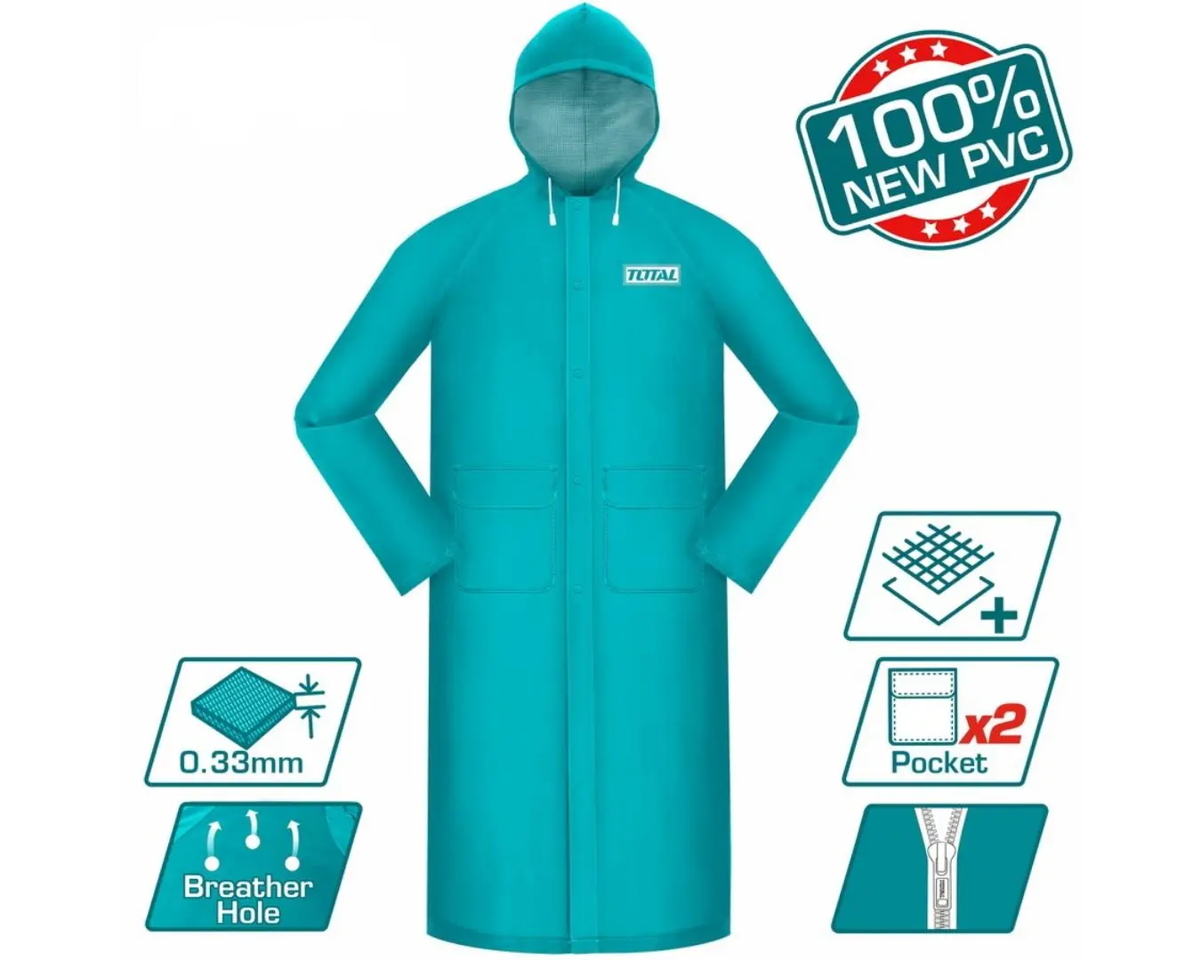 جاكيت مطري طويل (L) طول 120 سم TOTAL - THTRC031.L