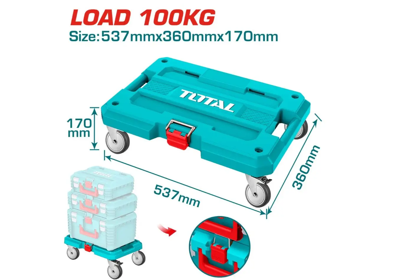 عربة نقل أرضية قياس 537*360 تحمل 100 كغ حقايب خاصة 16و 19 انش TOTAL - THTWB61001