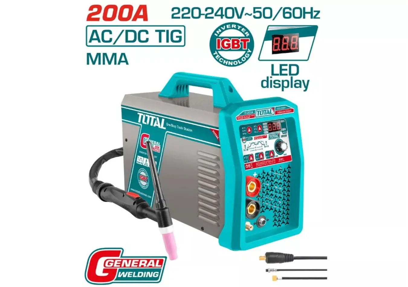 طرنس لحام 200 امبير MMA-TIG-AC/ DC VOLT 220 ماركة TOTAL - TIGACDC2001