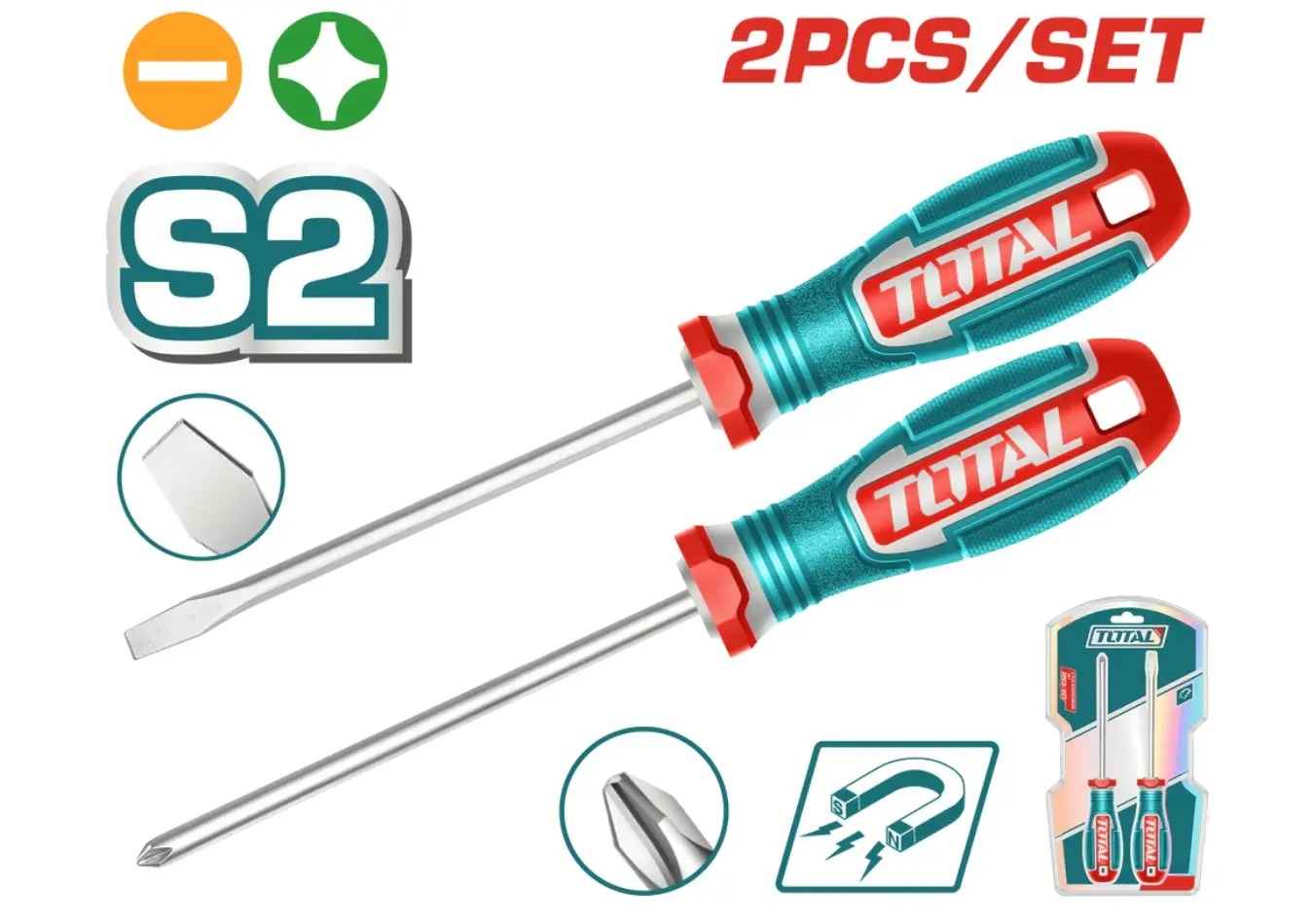 طقم مفكات براغي شق + مصالب قياس 6*125 قطعتين S2 ماركة TOTAL - TKSDS0226