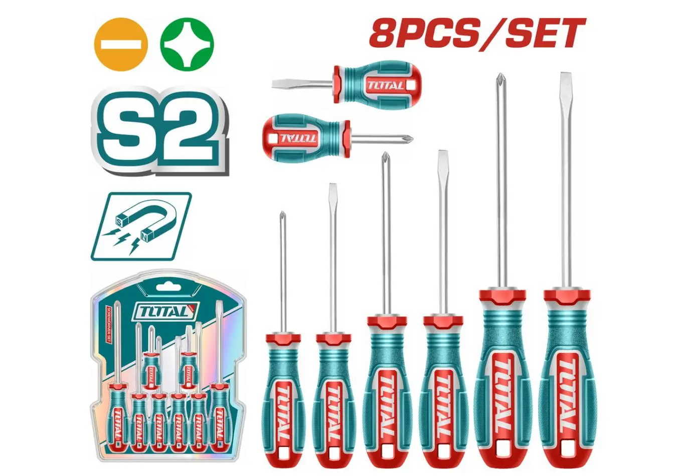 طقم مفكات S2 - عدد 8 قطع ماركة TOTAL - TKSDS0826