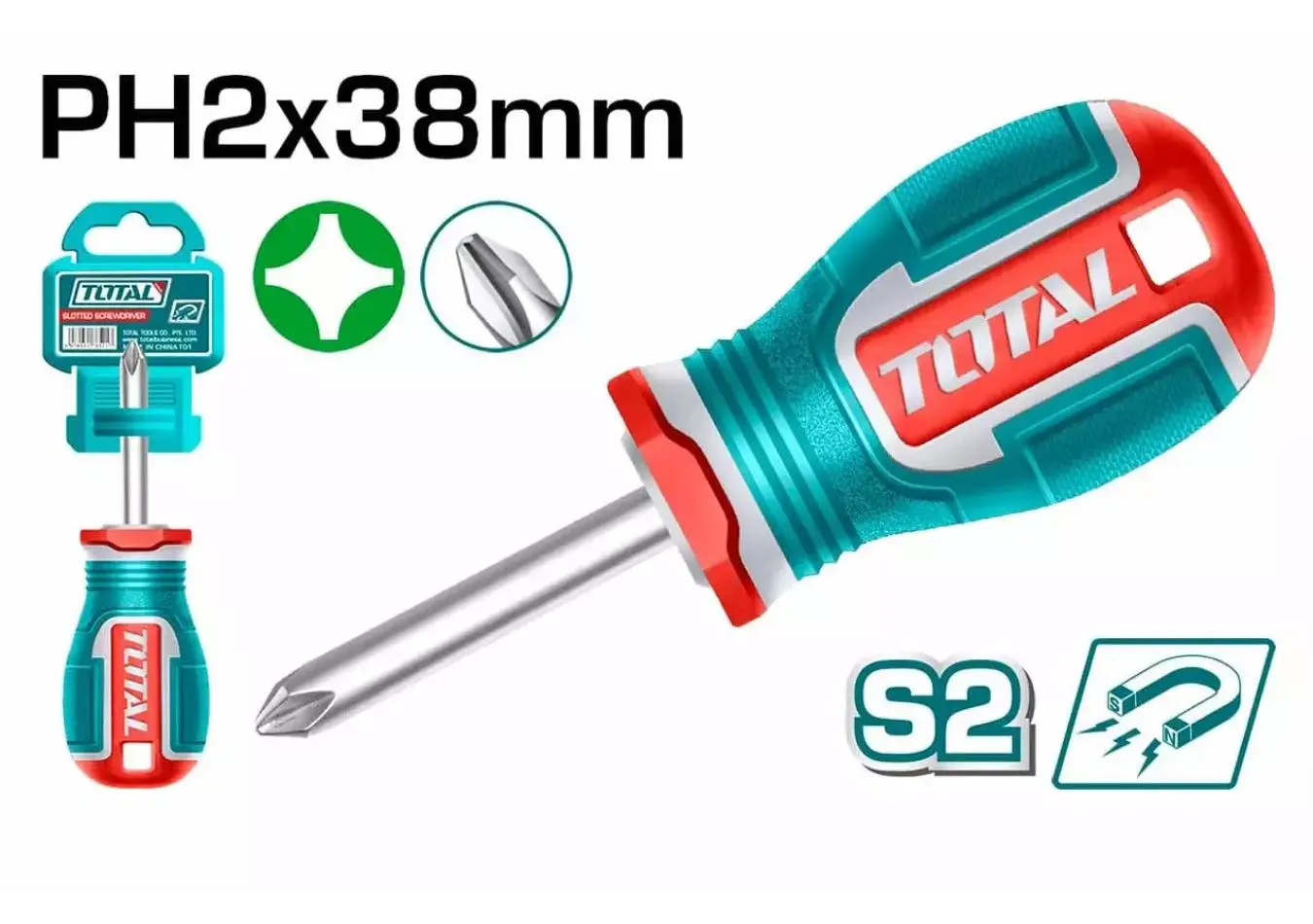 مفك براغي مصالب نجاصة S2 قياس ph2*38 ماركة TOTAL حديث - TSDPH2038