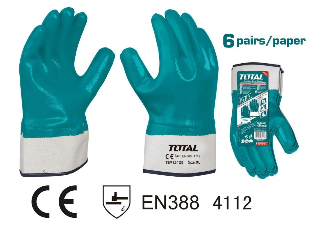 كف جلد خاص بالزيوت والمواد النفطية XL ماركة TOTAL Nitrile gloves - TSP12105