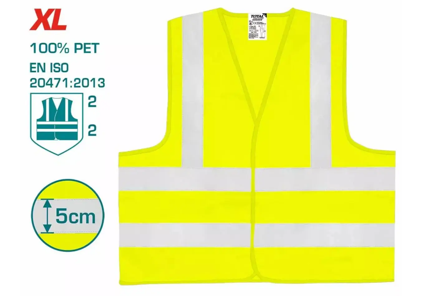 صدرية عاكس لون اصفر نيون قياس XL ماركة TOTAL - TSP502