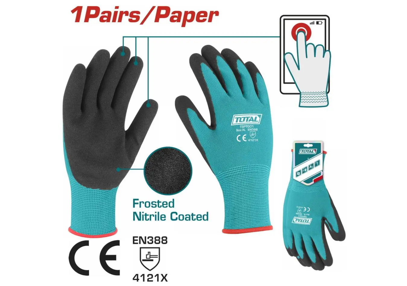 كف مطاطي XL للزيوت والاعمال اليدوية مع خاصية اللمس TOTAL - TSPTG01