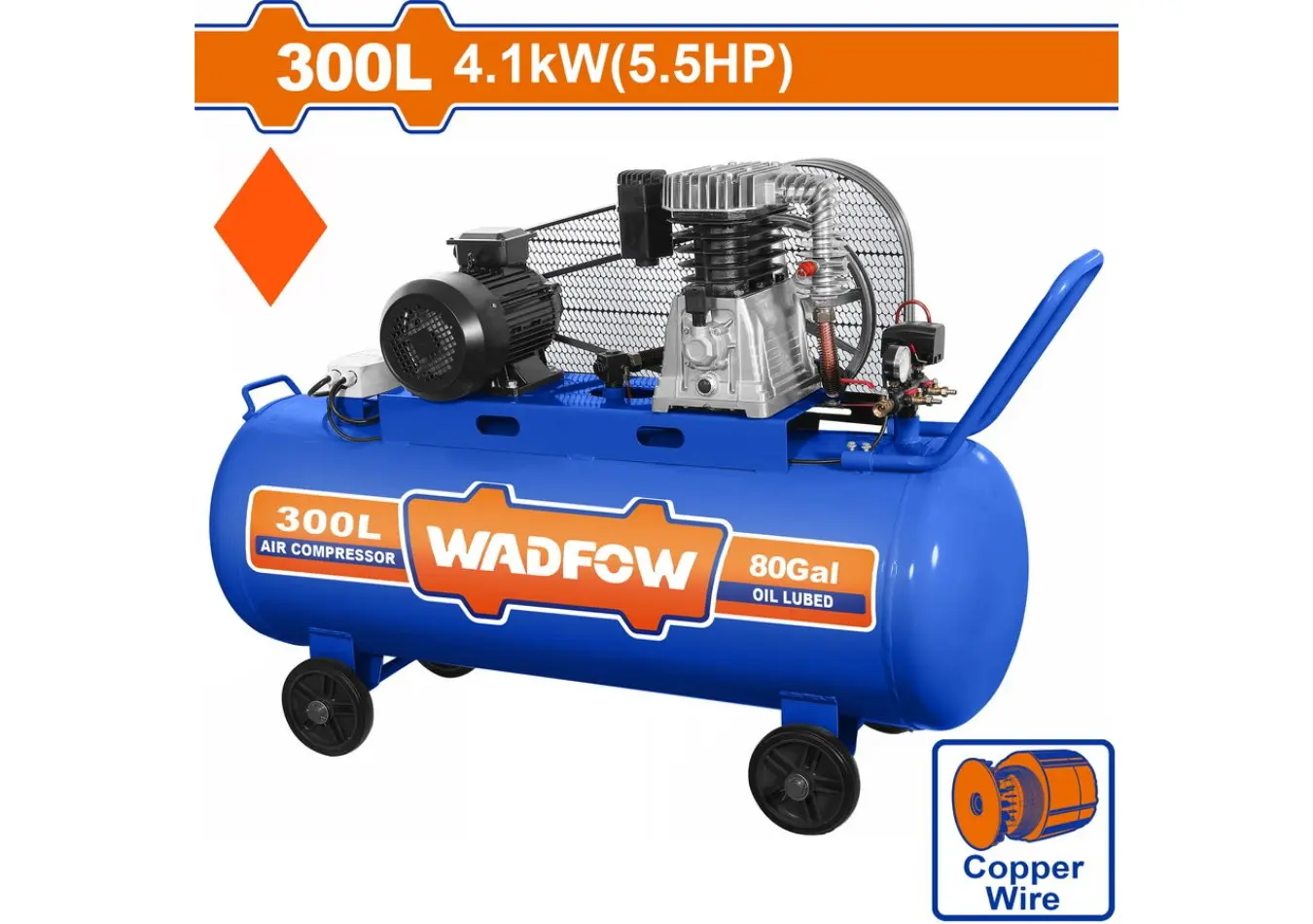 كمبرسور ضاغط هواء 300 ليتر 5.5 حصان 3فاز ملف نحاس ماركة WADFOW - WAP4R33