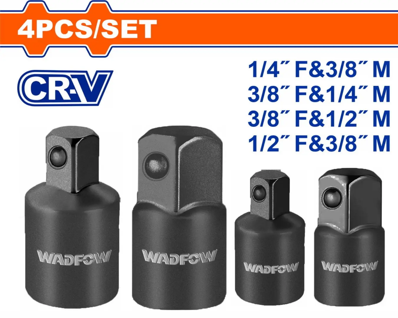 مجموعة 4 قطع تحاويل جوز 1/4 + 1/2 + 3/8 WADFOW - WMS6404