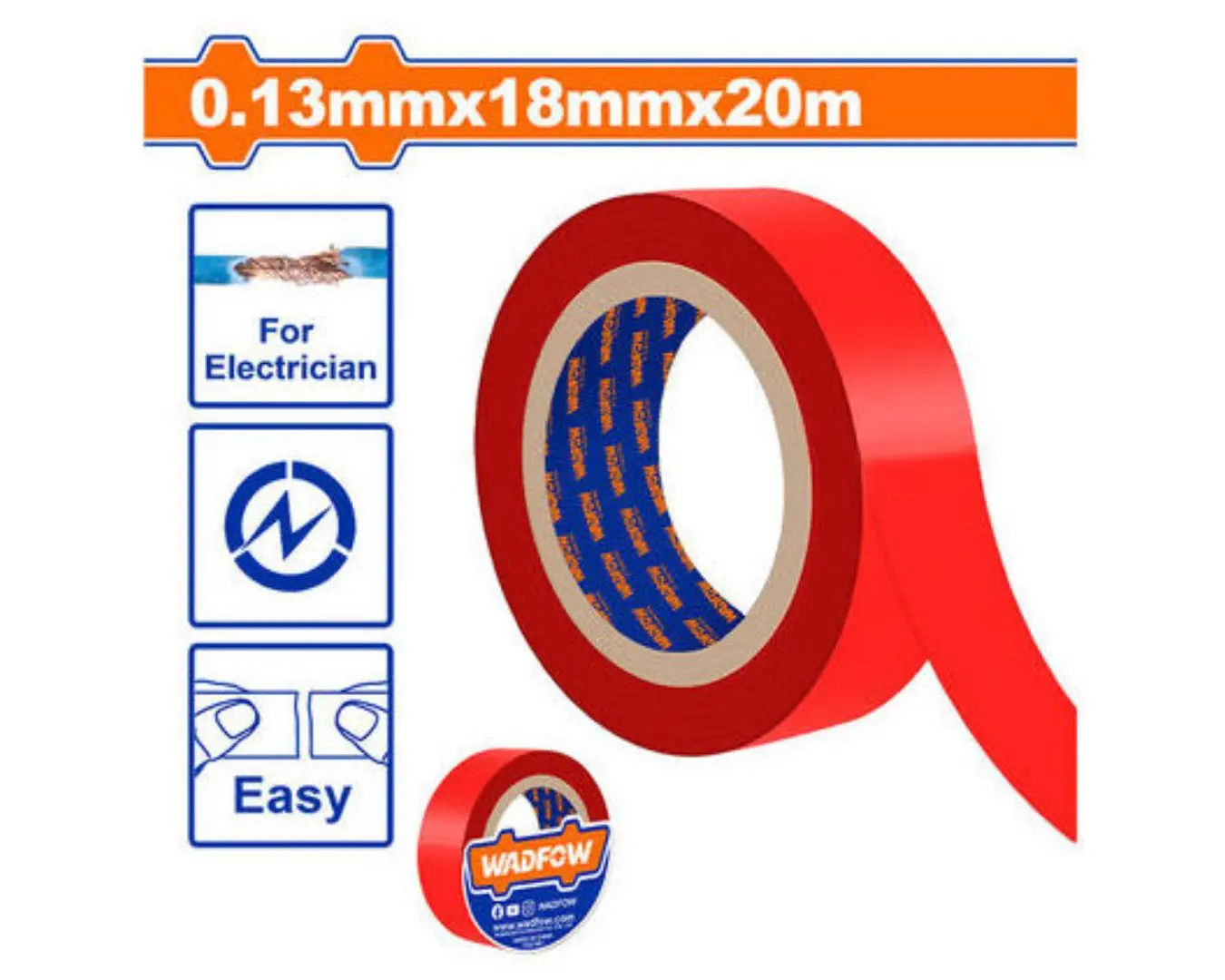 توال لاصق PVC لون احمر طول 20 متر عرض 18 مم ماركة WADFOW - WPN1012