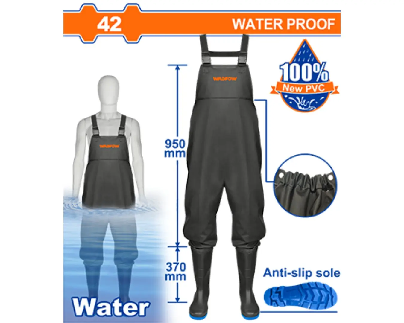 مريول عمل مع حذاء عمل مقاوم للماء قياس 42 WADFOW - WRB4L42