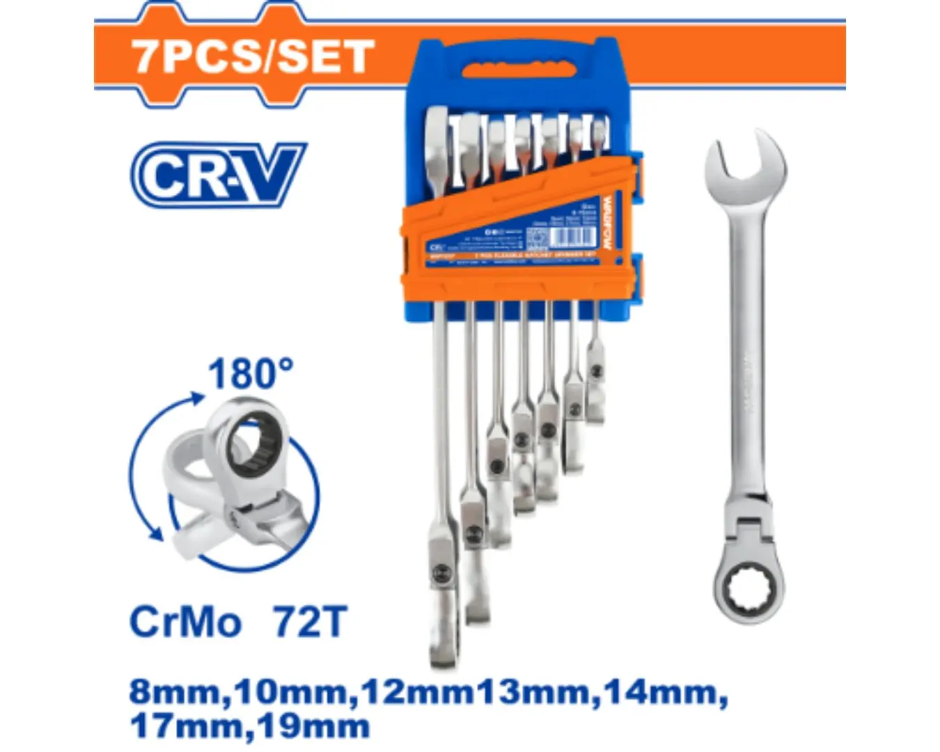 طقم 7 قطع مفتاح طرف طقطاق قابل للتعديل 8 - 19 مم WADFOW - WSP5207