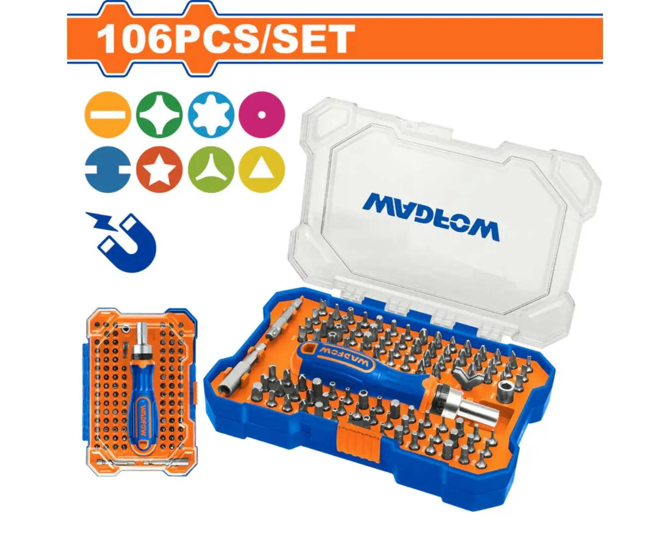 طقم 106 قطعة مفك طقطاق مع رؤوس شد WADFOW - WSS8B05