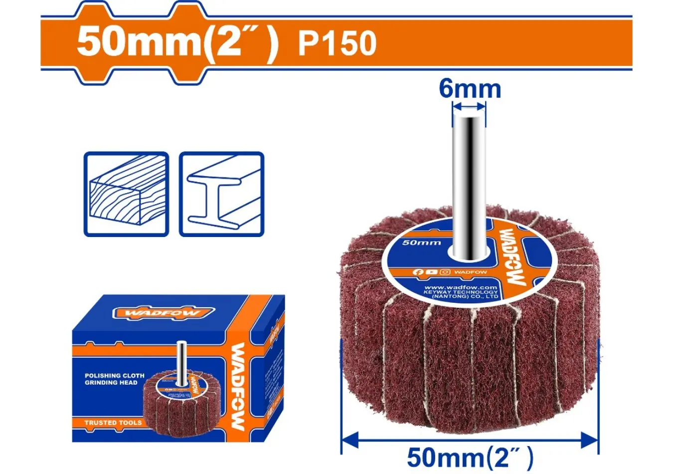 فرشاة برداغ على مثقب قياس 2 انش 50 مم نعومة 150 P من WADFOW - WYW0250