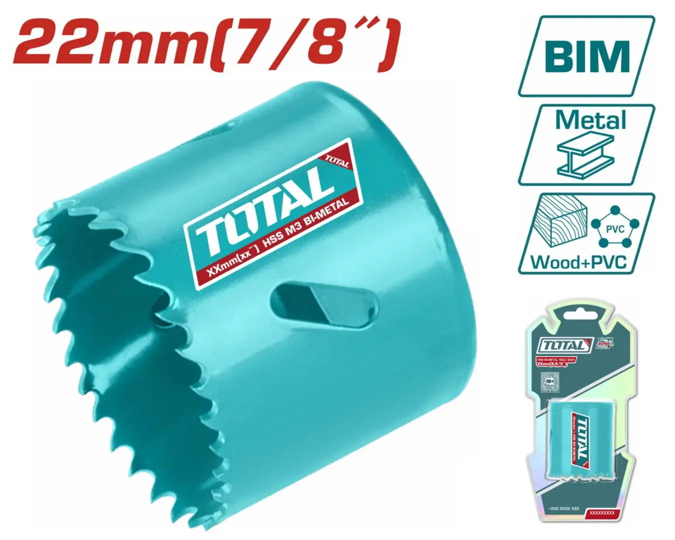 كاسة حفر معدن + خشب + PVC قياس 22 مم TOTAL - TAC410221