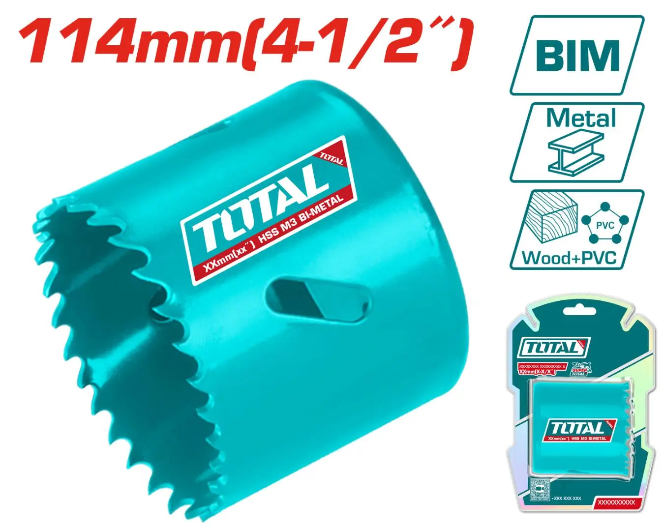 كاسة حفر معدن + خشب + PVC قياس 114 مم TOTAL - TAC4111412