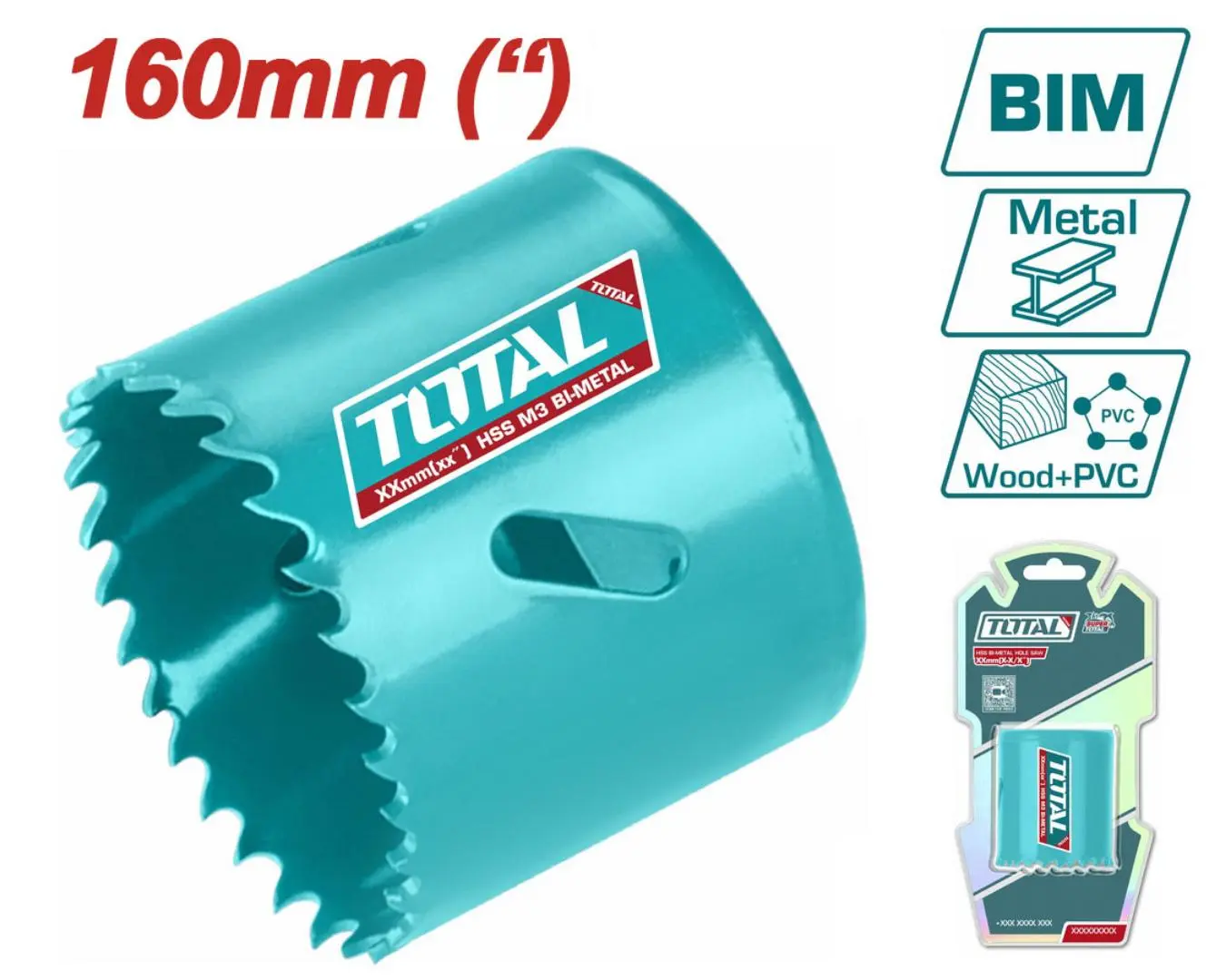 كاسة حفر معدن + خشب + PVC قياس 160 مم TOTAL - TAC411601