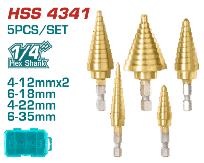 مجموعة ريش مخروطية 5 قطع قطر (4-12) عدد 2 + (6-18)+ ( 22-4)+(6-35)مم ماركة TOTAL - TACSD2051