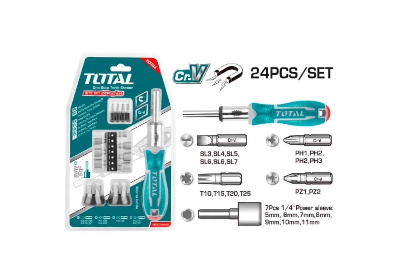 طقم مفك براغي 24 قطعه طقطاق براغي طقطاق براغي ماركة TOTAL - TACSD30246