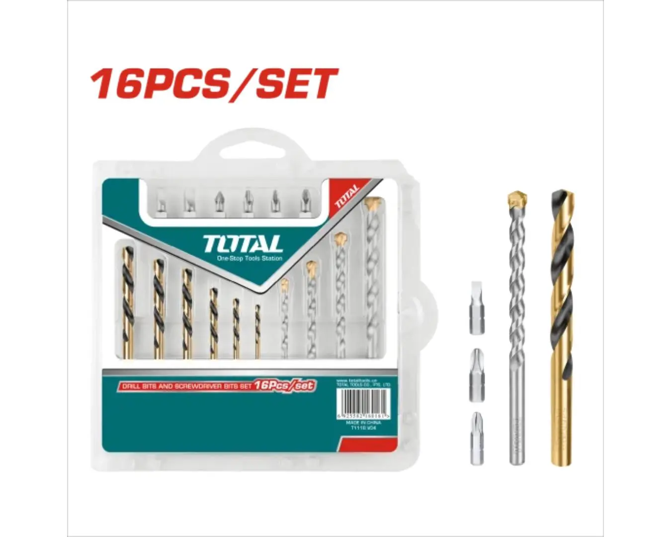 طقم ريش 16 قطعة حديد+باطون+راس مفك موديل TOTAL - TACSD3165