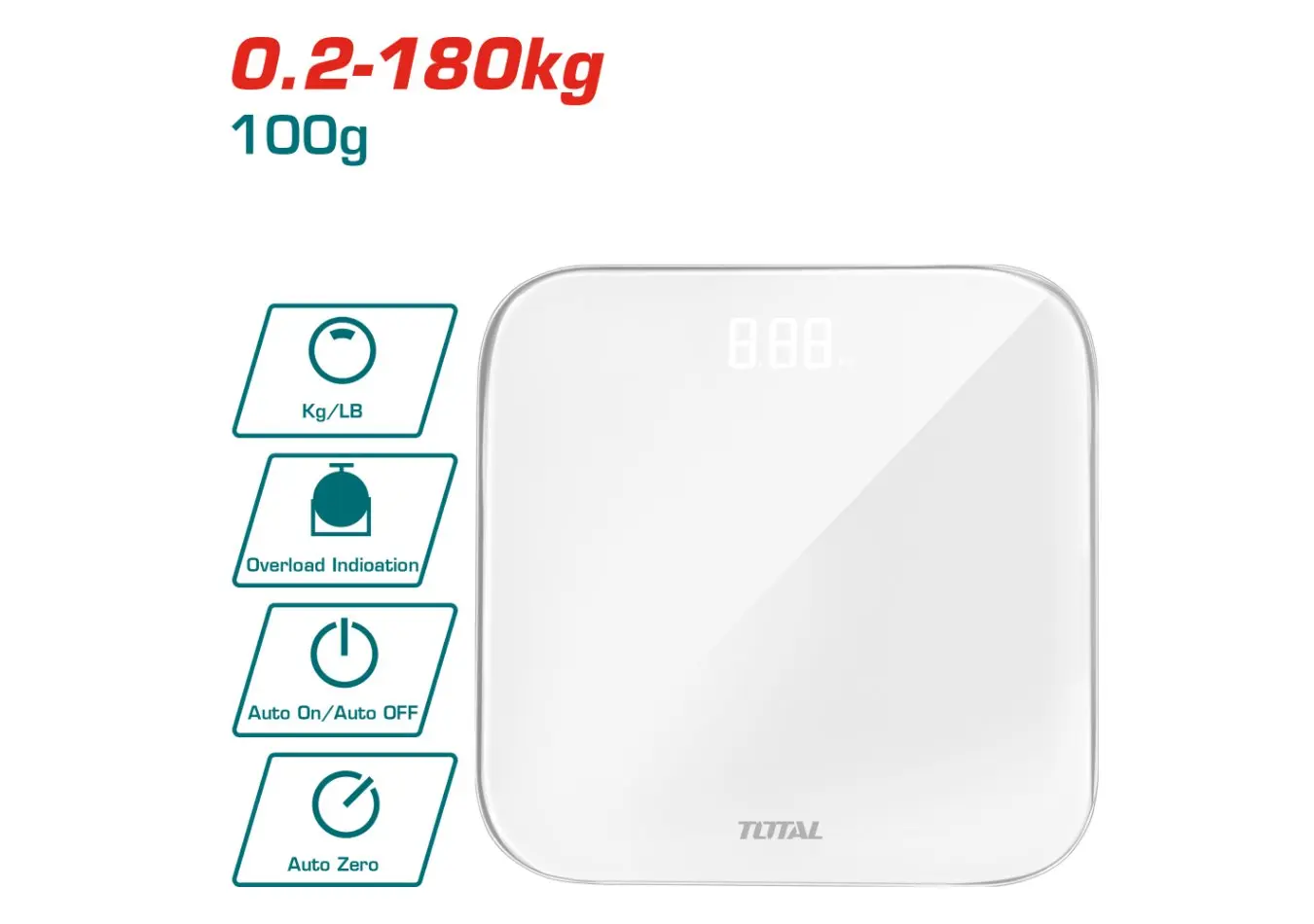 ميزان جسم رقمي 180 كغ قياس 28 × 28 سم موديل حديث ماركة TOTAL - TESA41802