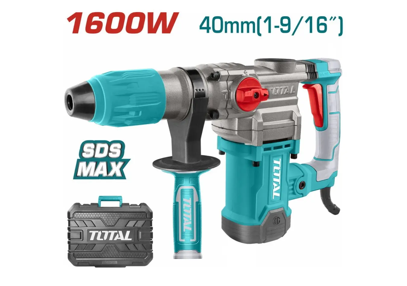 كسارة دق برم 1600 واط 40 مم 10 جول SDS MAX مانع اهتزاز ضمن حقيبة بلاستيك TOTAL حديث - TH1163855